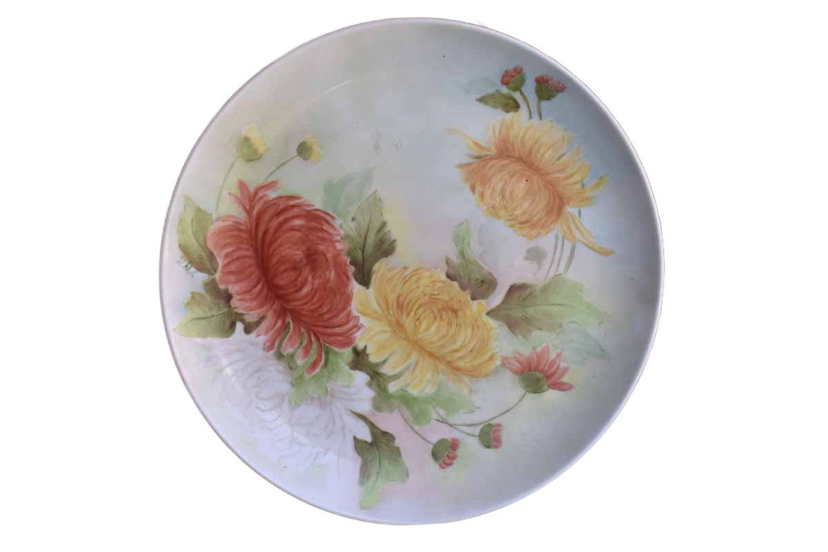 Blank Plate Painted with Yellow and Orange Marigolds