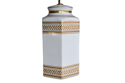 Ceramic Table Lamp with Bands of Gold Leaves (Pickup or Special Delivery Only)