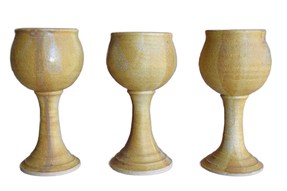 Gold Stoneware Goblets, Set of 3