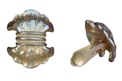 Gold Tone Banded Ribbon-Like Non-Pierced Earrings