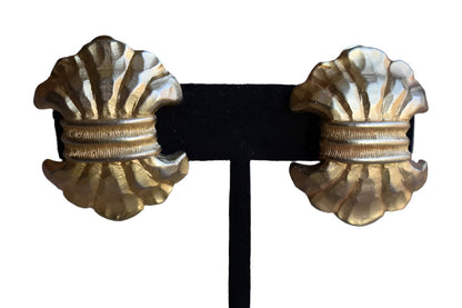 Gold Tone Banded Ribbon-Like Non-Pierced Earrings