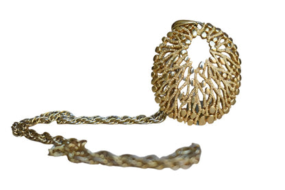 Oval Gold Tone Sea-Inspired Pendant on Thick Chain