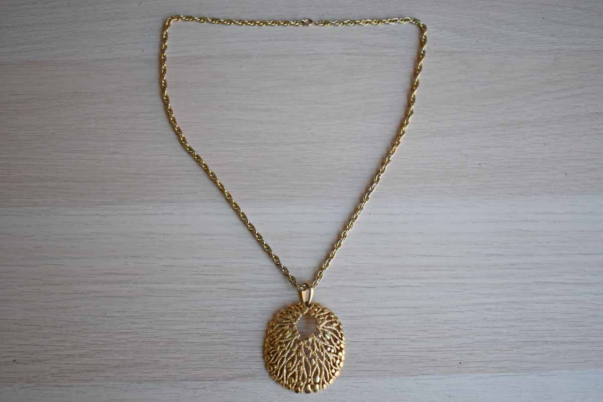 Oval Gold Tone Sea-Inspired Pendant on Thick Chain
