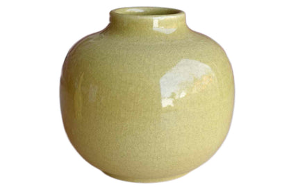 Heavy Yellow-Gold Rounded Vase with Heavy Glaze Crackling