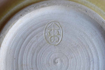 Heavy Yellow-Gold Rounded Vase with Heavy Glaze Crackling