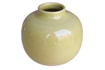 Heavy Yellow-Gold Rounded Vase with Heavy Glaze Crackling