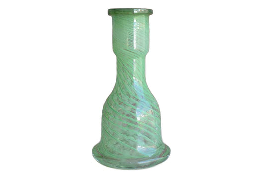 Art Glass Vase with Bands of Swirling Green Clear Base
