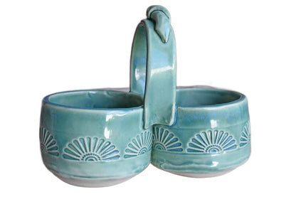 Green Stoneware Divided Serving Bowls
