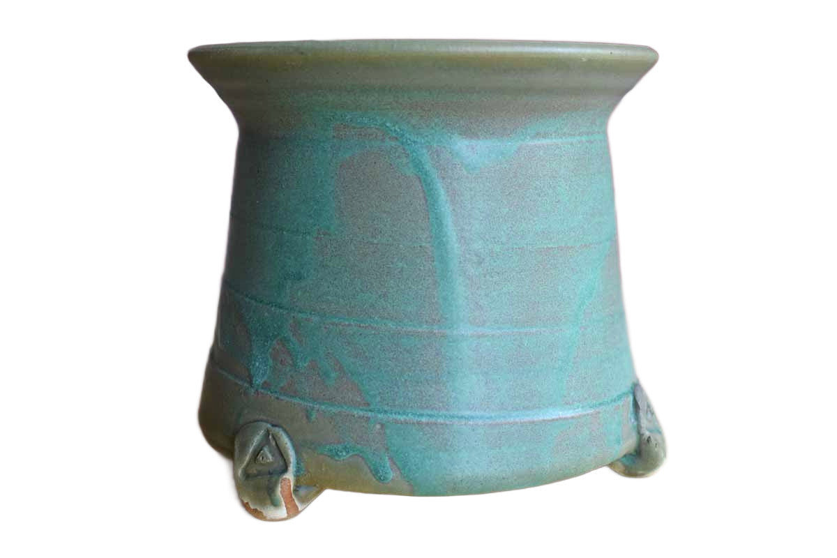 Interesting Green Stoneware Vase/Catchall
