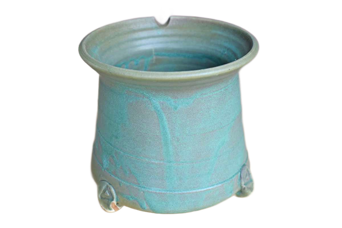 Interesting Green Stoneware Vase/Catchall