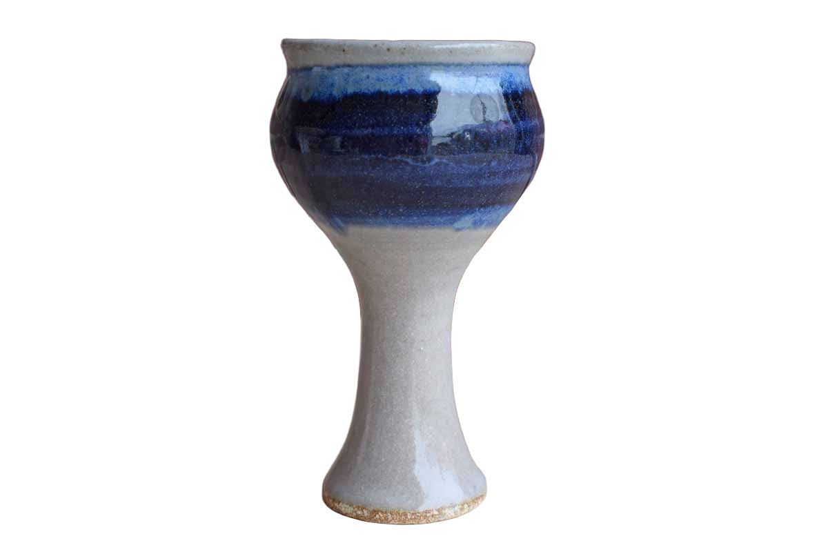 Slender Stoneware Goblet with Blue and Gray Glazes