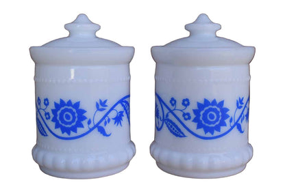 Hazel Atlas Glass Company (West Virginia, USA) Blue Sweetpea Glass Mustard/Spice/Jam Jars, A Pair