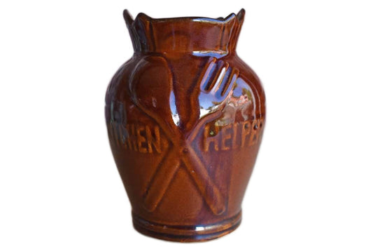 Brown Glazed Ceramic "Kitchen Helper" Container