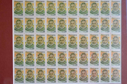 Framed Ernest Hemingway 25-Cent Stamps from the 1989 "Literary Arts" Series from the USPS