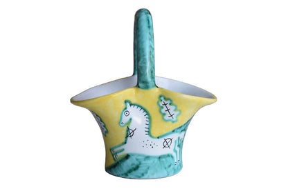 Small Ceramic Handled Basket with Horse Decoration, Made in Italy
