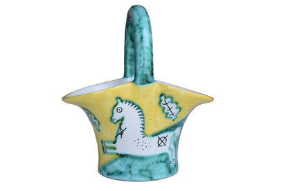 Small Ceramic Handled Basket with Horse Decoration, Made in Italy