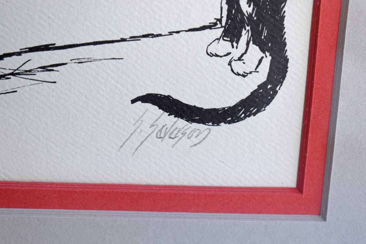 Artist's Proof Print of a Tuxedo Cat Visiting with its Horse Friend