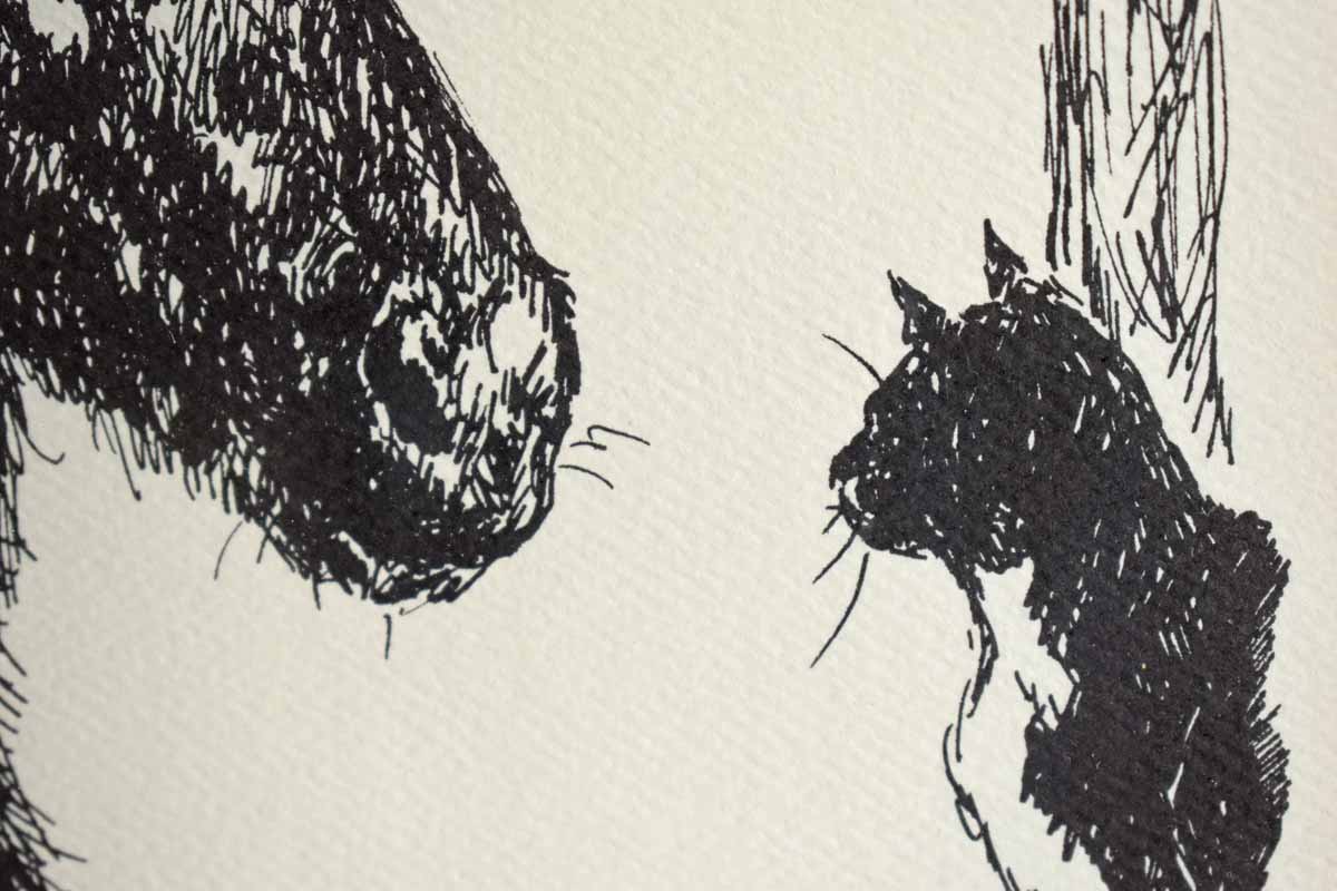 Artist's Proof Print of a Tuxedo Cat Visiting with its Horse Friend