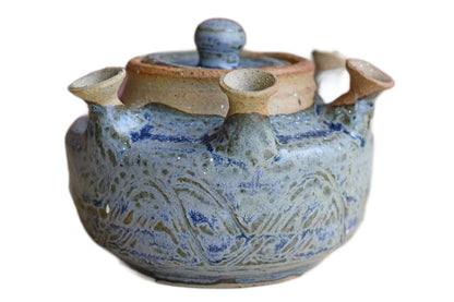 Unique Stoneware Lidded Incense Holder with Blue and Gray Glazes