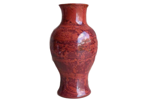 Deep Red Marbelized Ceramic Lamp Base (Lamp Not Wired)