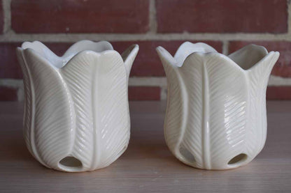 PartyLite (Made in Taiwan) Porcelain Tulip Petal-Shaped Candle Holders, A Pair