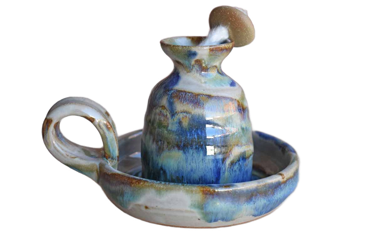 Stoneware Oil Lamp with Colorful Lava Glazes