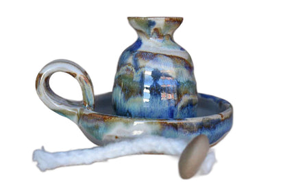 Stoneware Oil Lamp with Colorful Lava Glazes