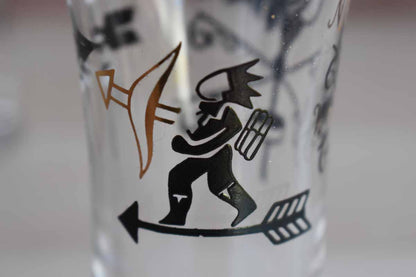 Libbey Glass (Ohio, USA) Shot Glasses with Rooster, Archer and Weathervane, A Pair