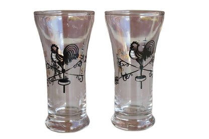 Libbey Glass (Ohio, USA) Shot Glasses with Rooster, Archer and Weathervane, A Pair