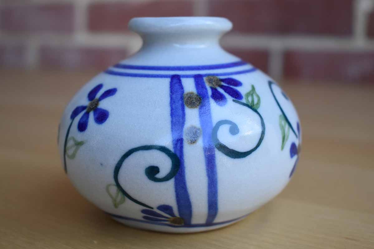 Squat Little Bud Vase with Scrolling Flowers