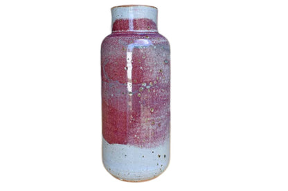 Tall Stoneware Vase with Mauve and Gray Glazes