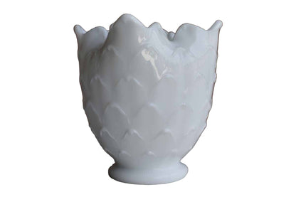 Milk Glass Vase or Pencil Holder with Leaf-Like Patterns