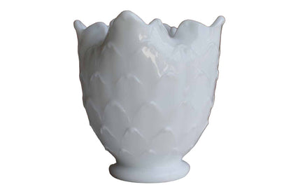 Milk Glass Vase or Pencil Holder with Leaf-Like Patterns