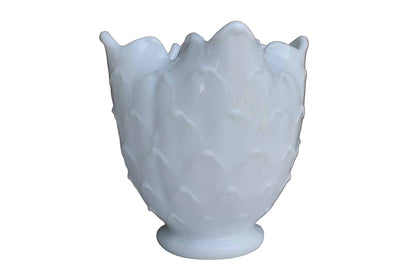 Milk Glass Vase or Pencil Holder with Leaf-Like Patterns