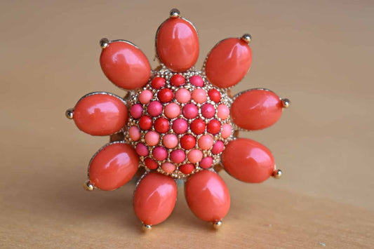 Monet (New York, USA) Coral and Pink Flower-Shaped Brooch