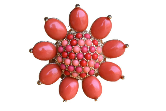 Monet (New York, USA) Coral and Pink Flower-Shaped Brooch