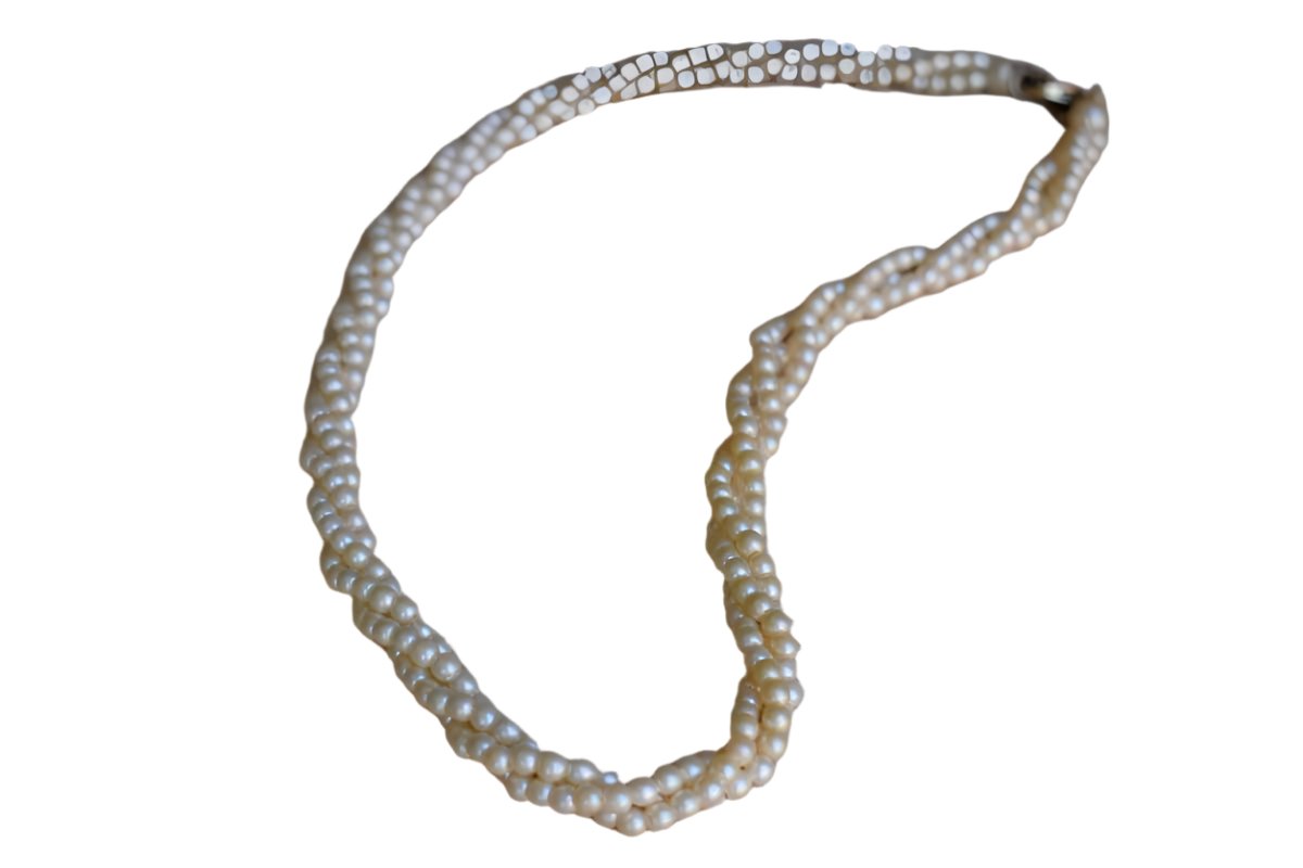 Monet (New York, USA) Braided Triple Strand Pearl Choker Necklace