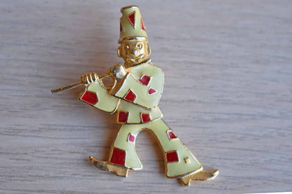 Little Flute-Playing Monkey Brooch with Flashy Outfit and Articulating Legs