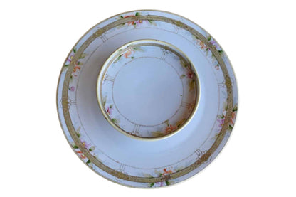 Morimura Brothers (Japan) Porcelain Dish with Hand Painted Flowers and Gilded Trim
