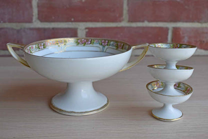Morimura Brothers (Japan) Porcelain Bowls with Hand Painted Pink Flowers