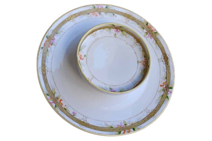 Morimura Brothers (Japan) Porcelain Dish with Hand Painted Flowers and Gilded Trim