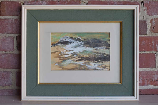 Abstract Mountain or Ocean Scene in Green, Brown and White