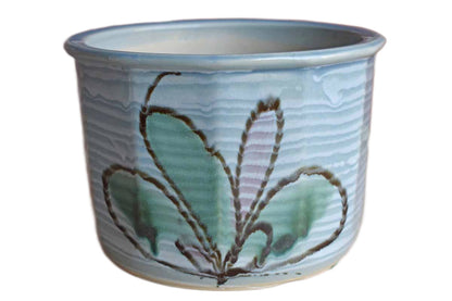 Ceramic Cachepot with Painted Abstract Flower and Drainage Hole