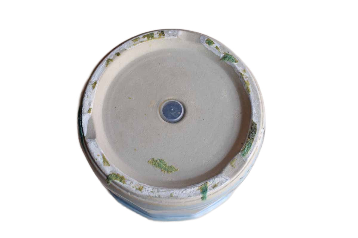 Ceramic Cachepot with Painted Abstract Flower and Drainage Hole