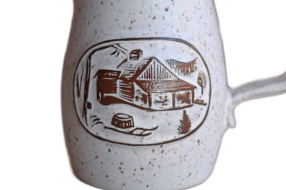 Onion River Pottery (Vermont, USA) Stoneware Pitcher with Farm Scene