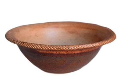 Speckled Gold Stoneware Bowl with Incisions Around Rim