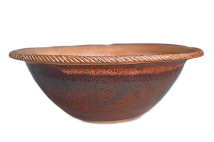 Speckled Gold Stoneware Bowl with Incisions Around Rim