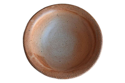 Speckled Gold Stoneware Bowl with Incisions Around Rim