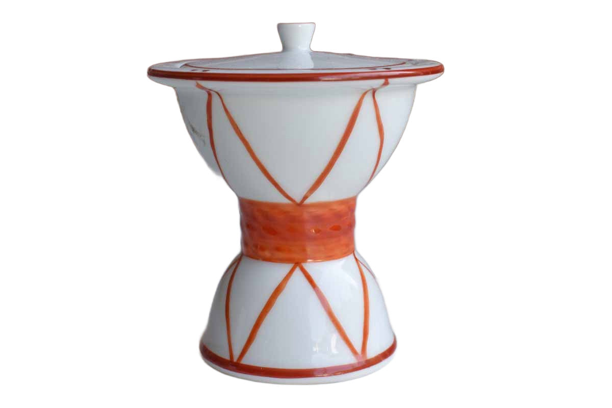 Little Porcelain Lidded Pedestal Box with Orange Detailing