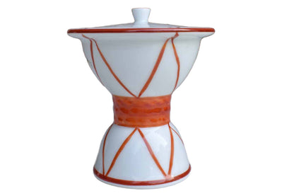 Little Porcelain Lidded Pedestal Box with Orange Detailing